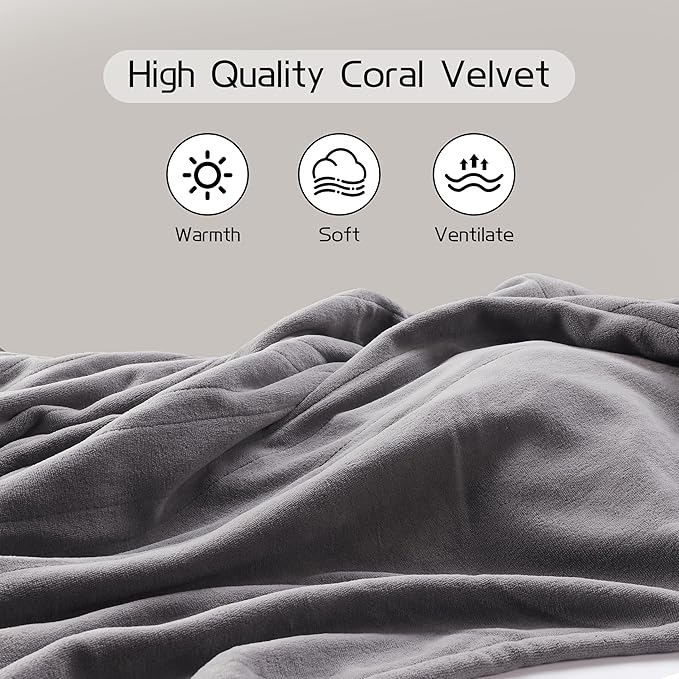 Electric Heated Blanket 90"x100" King Size, Soft Coral Fleece, Dual Controllers with 4 Heating Levels and 10 Hours Auto-Off, Machine Washable, Cozy Plush Fabric for Home, Light Gray