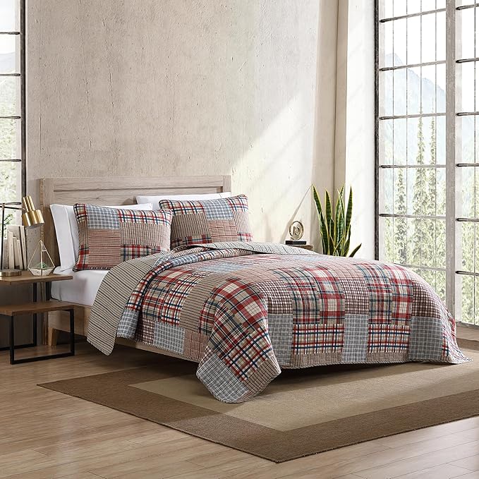 Eddie Bauer - Queen Quilt Set, Reversible Cotton Blend Bedding with Lightweight Feel, 3 Piece Bed Set with Matching Pillowcases (Hawthorne Brown)