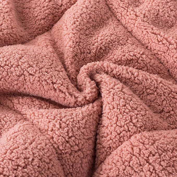KASENTEX Super Ultra Sof Luxury Plush Sherpa Comforter, Cozy Reversible Fleece - Goose Down Alternative, Machine Washable Bedding, Sunset Rose Pink, Twin/Twin XL Size