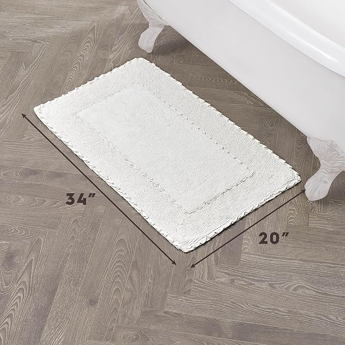 Laura Ashley Ruffle Border 100% Cotton Bath Rug, White, 20"x 34"