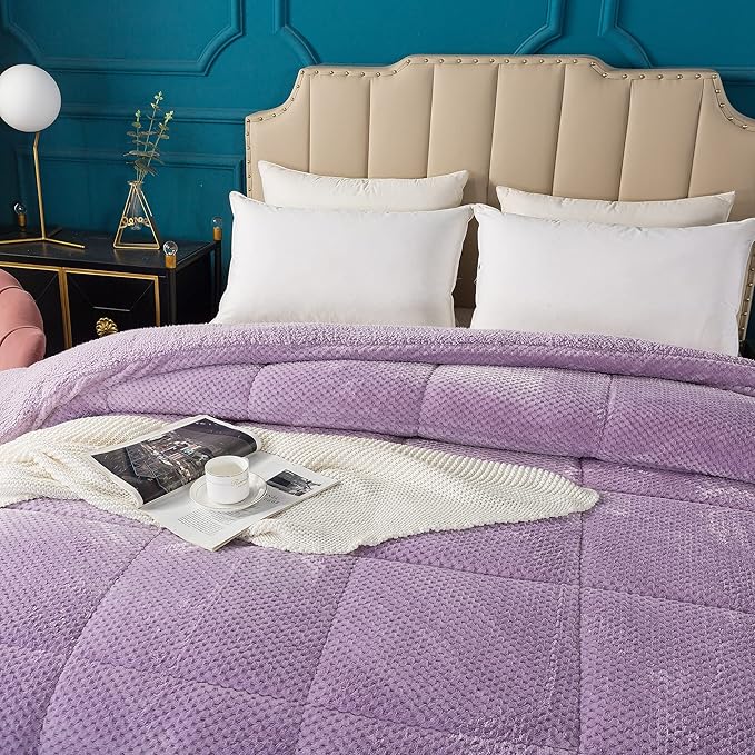 KASENTEX Super Ultra Soft Luxury Plush Sherpa Comforter, Cozy Reversible Faux Fur Machine Washable Bedding, Purple, Twin/Twin XL Size