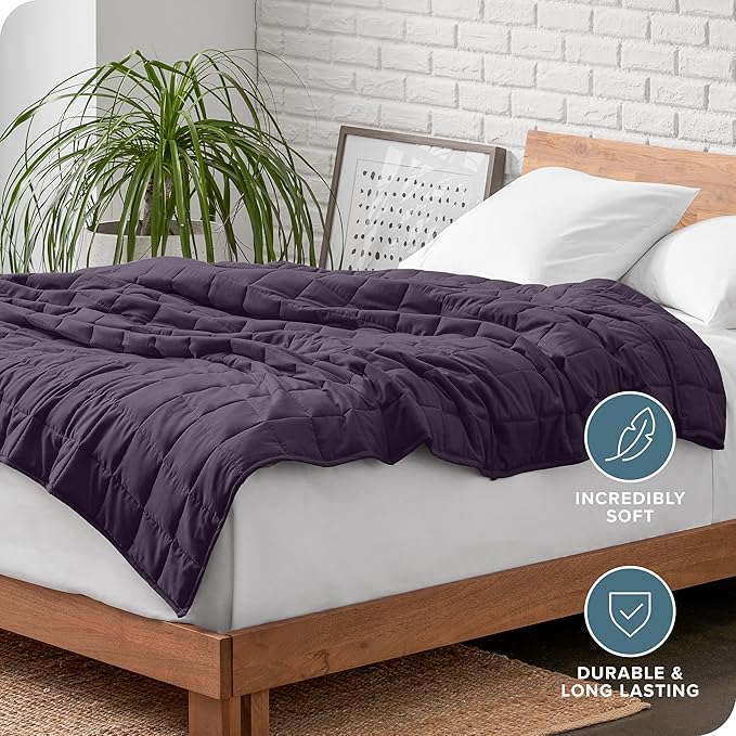Bare Home Weighted Blanket Full or Queen Size 12lb (48" x 72") for Adults - All-Natural 100% Cotton - Premium Heavy Blanket Nontoxic Glass Beads (Eggplant, 48"x72")