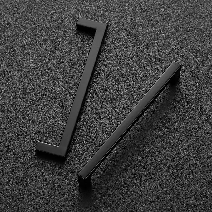 Ravinte 10 Pack 5 Inch Hole Center Solid Slim Square Pulls Matte Black Kitchen Cabinet Handles Square Bar Drawer Handles Flat Black Drawer Pulls for Cupboard Dresser and Cabinets