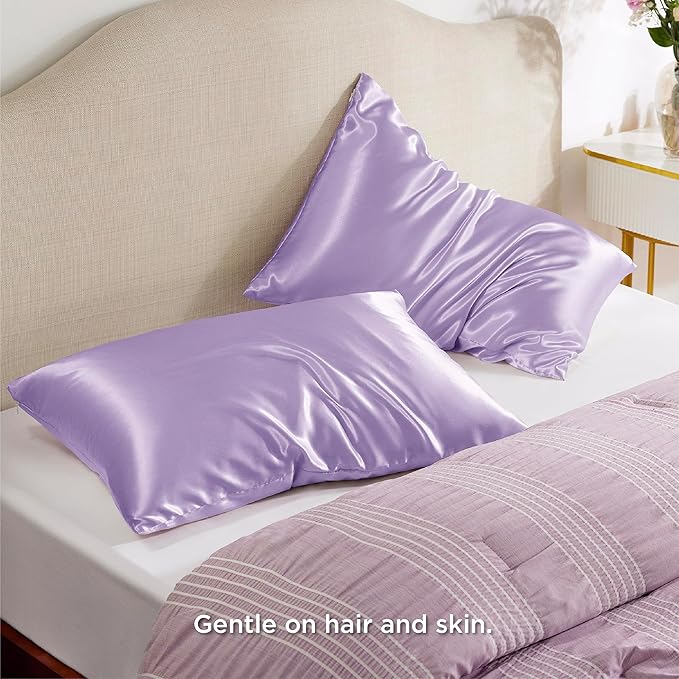 Bedsure Satin Pillowcase with Zipper, Similar to Silk Pillow Cases 2 Pack, Satin King Pillow Cases Set of 2, Silky & Soft Pillow Covers for Hair and Skin, Gifts for Women Men, Lavender, 20x36 Inches