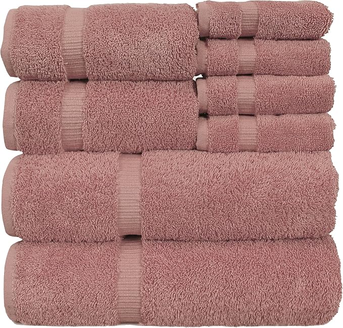 Luxury Hotel & Spa Quality, Highly Absorbent 100% Turkish Cotton, 750+ GSM, Eco Friendly Towel, Bathroom and Kitchen Dobby Border Towels, 2 Bath Towel, 2 Hand Towel, 4 Washcloths (8 Piece, Pink)