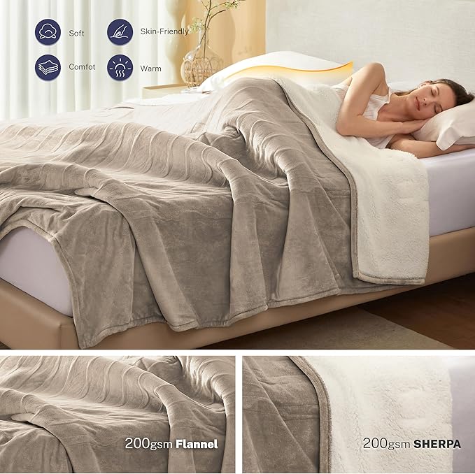 Electric Blanket Full 72"x84" Heated Electric Blankets 10 Heating Levels 12 Time Settings 8 Hours Auto Off Fast Heating and Overheat Protection ETL Certified Machine Washable,Light Brwon