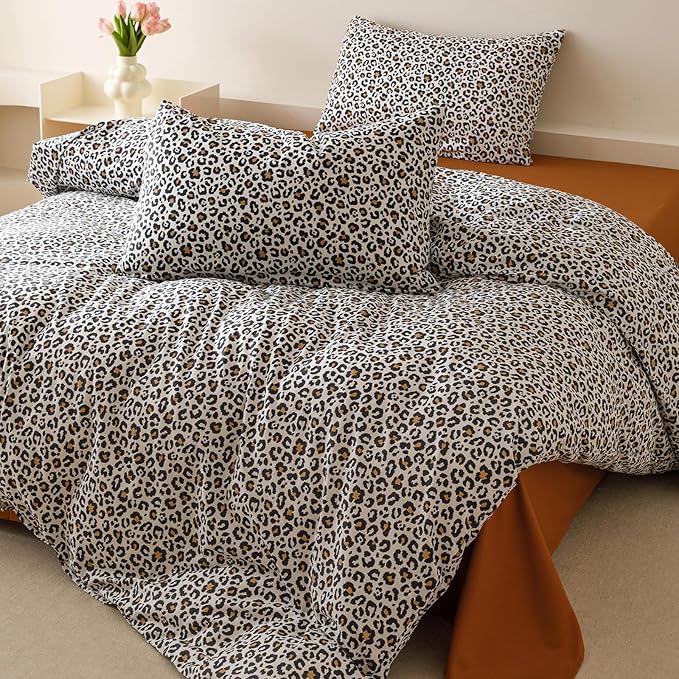 Cottonight Leopard Comforter Set Twin Animal Cheetah Print Bedding Set 3 Pieces Leopard Print Comforter Fluffy Soft Bedding Set Kids Teens Twin Comforter with 2 Pillowcases