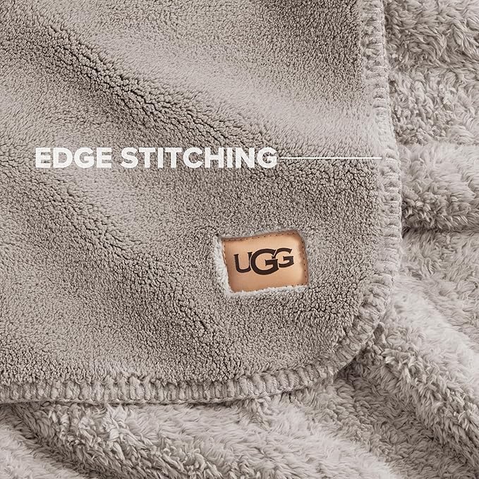 UGG Plush Twin Blanket, Soft Cozy Fleece Blanket for Bed, Luxury Fluffy Oversized Throw for Couch, Washable Hypoallergenic Home Essentials, 66" x 90", Seal Grey (Whitecap)