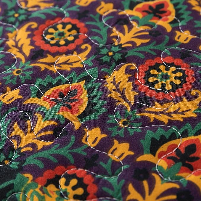 HoneiLife Quilt Sets Queen Size - 3 Pieces Microfiber Quilt Lightweight Bedspreads Wildflower Coverlets Retro Bed Cover King Quilt Bedding Set All Season Quilts-Pumpkin