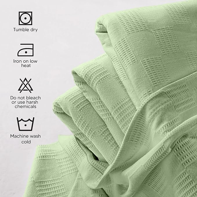 Utopia Bedding Sage Green 100% Cotton Blanket [Queen Size - 90x90 Inch] 350GSM Lightweight, Soft and Breathable Thermal Blanket for All Seasons