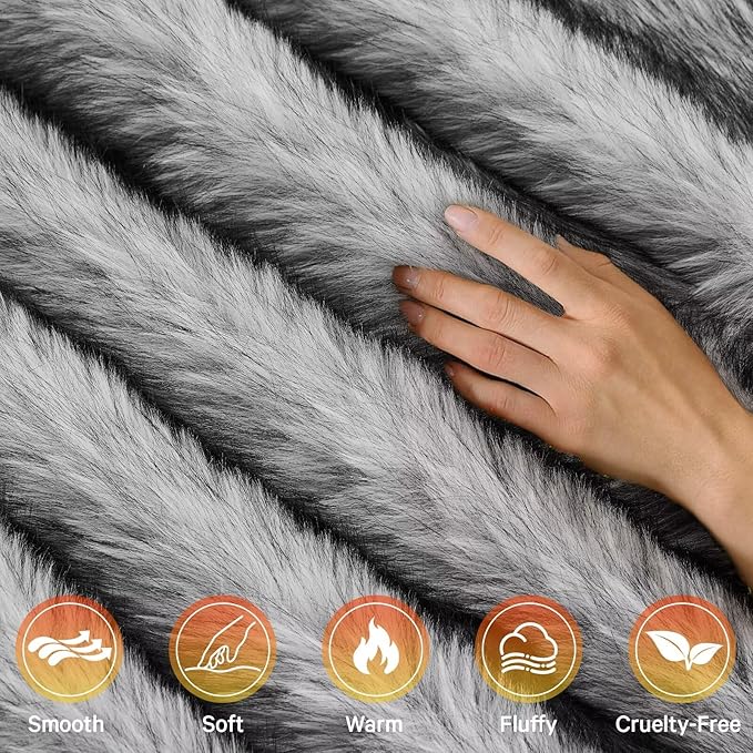 Heated Electric Blanket Twin, Octrot 60"X80" Faux Fur Heating Blanket Luxury Christmas Gifts Heavy Plush with 10 Heats Levels & 8 Hours Auto Off,Super Cozy Warm Fuzzy,Fluffy Decor Winter Warming,Grey