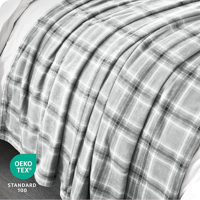 Bare Home Textured Fleece Blanket - Throw/Travel - Ultra-Soft Lightweight for Bed, Sofa, and Couch - Luxury Microplush - Cozy Warm Blanket (Throw/Travel, Tartan Plaid)