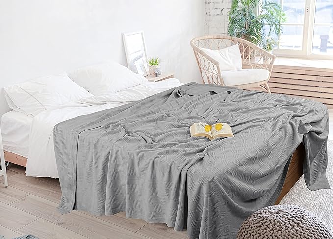 Utopia Bedding Cool Grey 100% Cotton Blanket [King Size - 90x108 Inch] 350GSM Lightweight, Soft and Breathable Thermal Blanket for All Seasons
