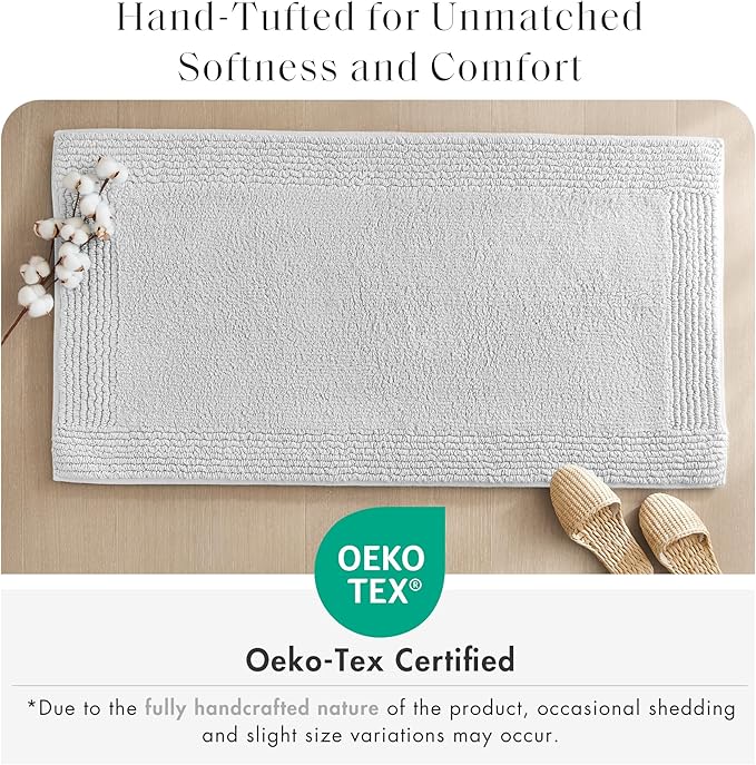 Madison Park Splendor Reversible 100% Cotton Tufted Bathroom Rug-3000 GSM Hotel Quality Luxurious Plush Medium Pile Bath Mat Absorbent, Quick Dry, Shower Room Décor, 24x44 Grey