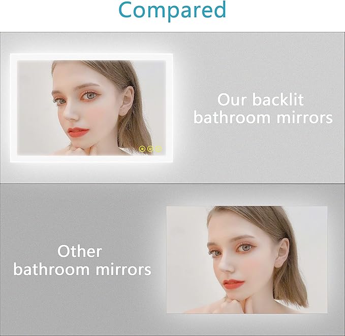 Wall-Mounted LED Square Bathroom Mirror, Makeup Mirror (36 inches x36 inches,) 3 Color Stepless Dimmable Memory Bathroom Vanity Mirror with Lights CRI90+ 3000-6400K Smart Mirror with Touch