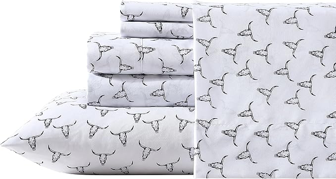 Wrangler - Queen Bed Sheets, Ultra-Soft & Lightweight Bedding with Matching Pillowcases, Lightweight Bed Set for All Season Comfort, Oeko-Tex Certified (Steer Skulls Black)