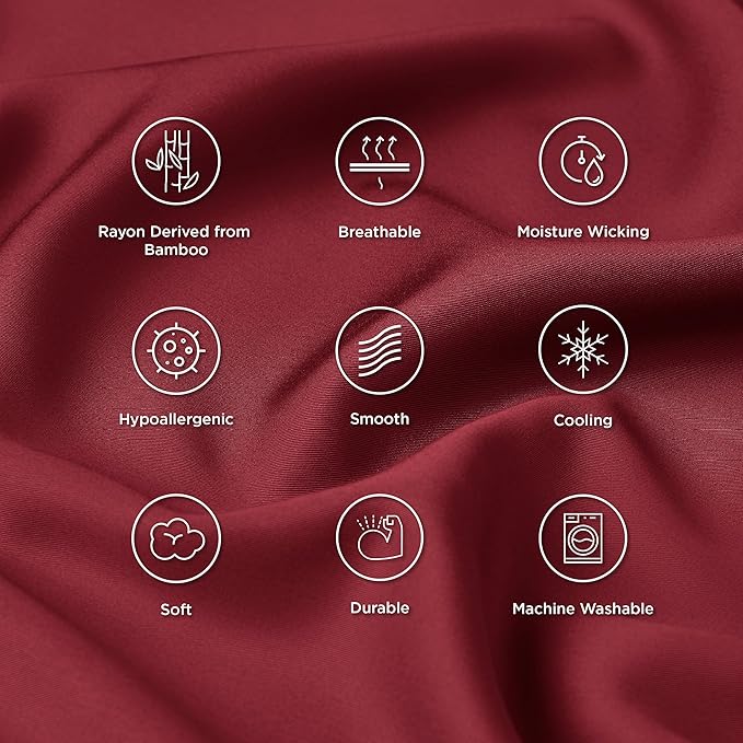 Bedsure Pillow Cases Standard Size, Cooling Pillow Cases, Rayon Derived from Bamboo Red Pillowcases Standard Set of 2, Breathable & Soft Bedding Pillow Covers with Envelope Closure, 20x26 Inches