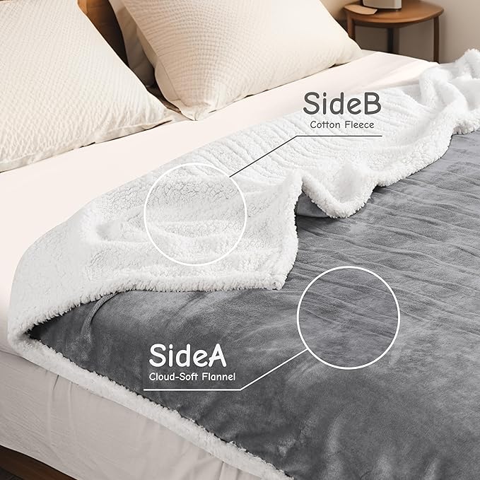 Electric Heated Blanket Throw Size 50"x60", Soft Flannel with Overheat Protection, 6 Adjustable Heat Settings & 3-Hour Auto-Off Timer, Fast Heating for Winter Comfort, Light Grey