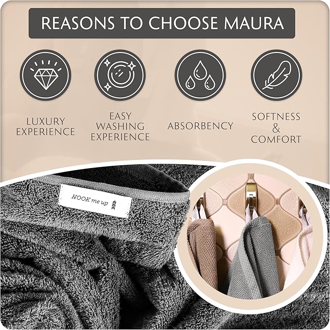 MAURA Basics Bath Towel Sets for Bathroom with Hanging Hook Loops. 2 Bath Towels, 2 Hand Towels, 2 Washcloths, Soft, Durable, Long Lasting and Absorbent Towels Set, Space Gray