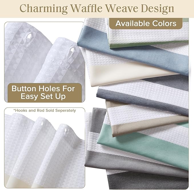 Madison Park Shower Curtain Spa Waffle Weave Long Shower Curtain for Bathroom 3M Scotchgard Moisture Management, Spa Quality Modern Shower Curtains for Bathroom, Long: 72x78 Cream