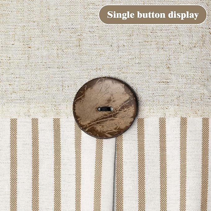 Farmhouse Shower Curtain Linen Beige Button Woven Fabric Country Rustic Western, Pleated Beige Stripe 72" W x 78" L