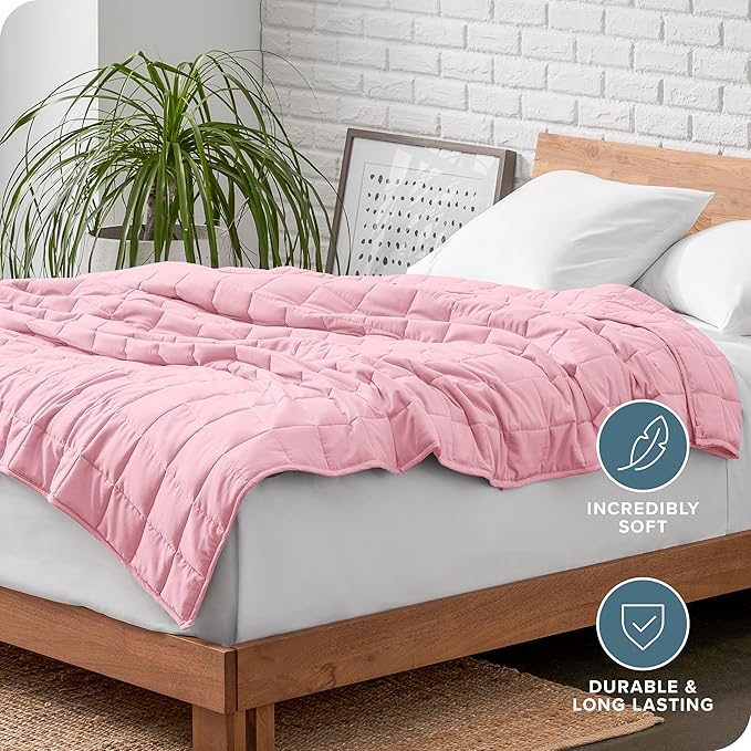 Bare Home Weighted Blanket Full or Queen Size 15lb (48" x 72") for Adults - All-Natural 100% Cotton - Premium Heavy Blanket Nontoxic Glass Beads (Light Pink, 48"x72")