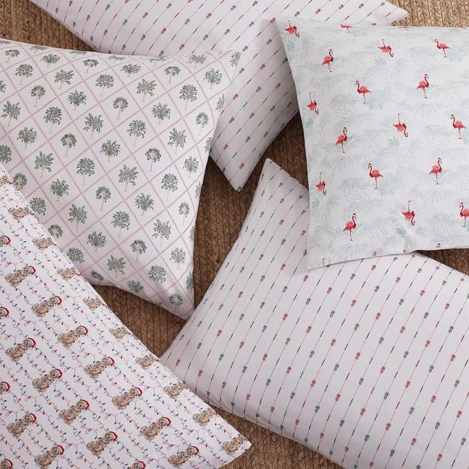 Tommy Bahama - Queen Size Sheet Set, Crisp & Cool Cotton Percale Bedding with a Smooth Lightweight Feel, 4 Piece Holiday Bed Sheets with Matching Pillowcases (Wrapped Up Red)