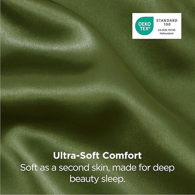 Bedsure Satin Pillowcase 2 Pack Similar to Silk Pillow Cases Standard Size, Pillow Case for Sleeping Women with Envelope Closure, Gifts for Women Men, Moss, 20x26 Inches, 2pcs