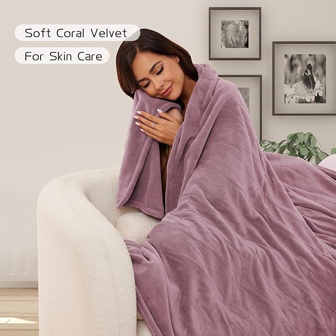 Electric Heated Blanket 72"x84" Full Size, Soft Coral Fleece with 4 Heating Levels and 10 Hours Auto-Off, Machine Washable, Cozy Plush Fabric for Home, Purple