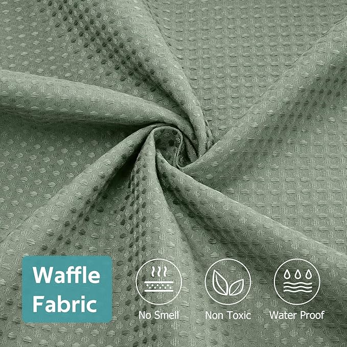 3 in 1 Shower Curtain Set, Waffle Shower Curtain and Liner Set with 6 Double Sided Shower Curtain Hooks, 258GSM Luxury Weighted Cloth Shower Curtains for Bathroom, 36 W x 72 H, Sage Green