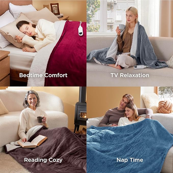 Bedsure Electric Blanket King Size - Dual Control Heated Blanket King Size, Fast Heating with 10 Time Settings & 10 Heat Settings, Warm Gift for Grandma (100x90 inches, Sage Green)
