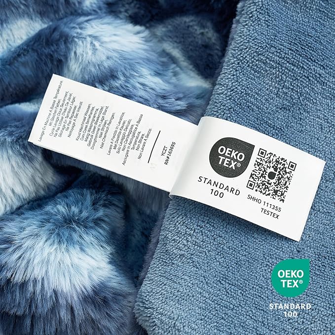 Cozy Bliss Faux Fur Throw Blanket for Couch, Fuzzy Soft Plush Thick Striped Blanket for Sofa Bedroom Living Room, 50 * 60 Inches Tie-dye Blue