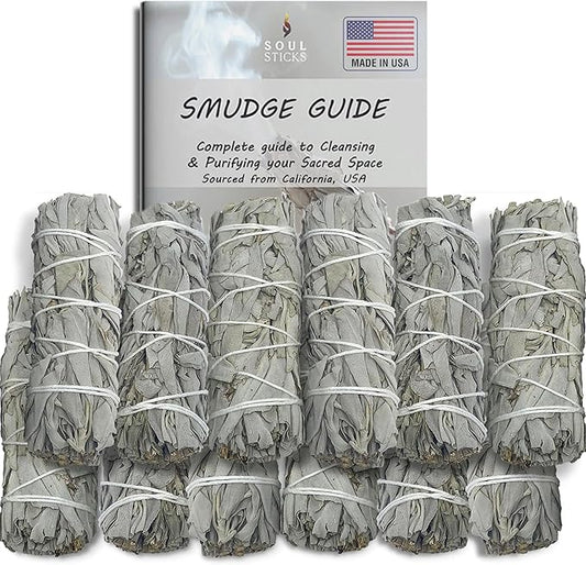 SOUL STICKS 6 Inch 12-Pack Organic California White Sage Smudge Sticks Bulk for Home Cleansing, Negative Energy Removal, Good Energy Meditation & Smudging Rituals | Pure Sage Bundles