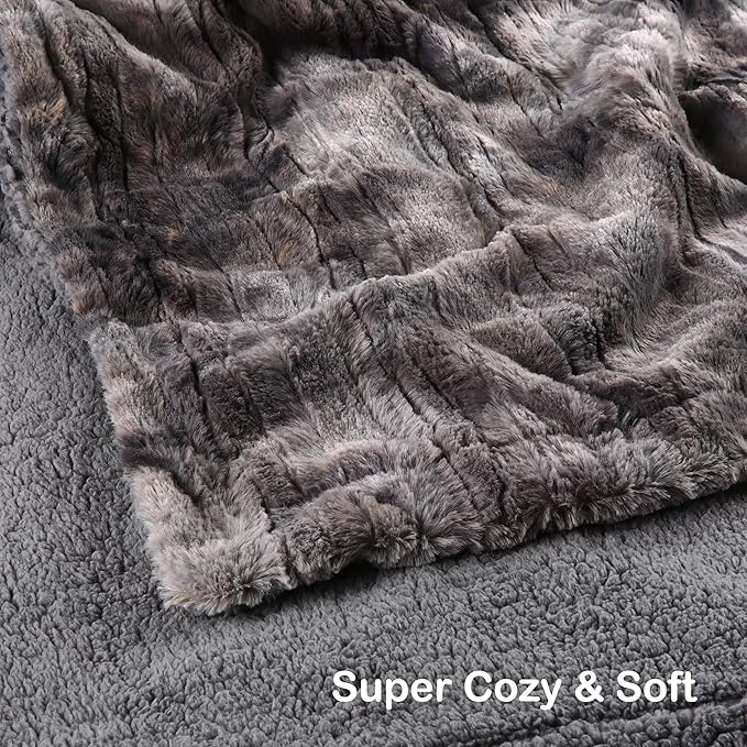 Electric Heated Blanket Throw Size 50" x 60", Super Cozy Warmth Soft with 4 Heating Levels & 4 Hours Auto Off, Plush Faux Fur, Machine Washable, Home Office Use, Gradient Gray