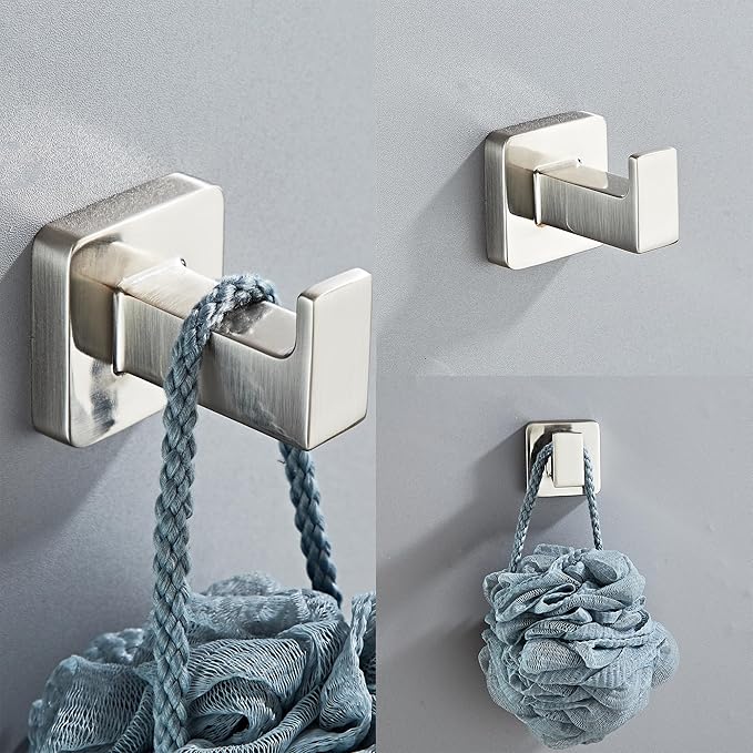 Brushed Nickel Bathroom Hardware Set 4 Pieces,Towel Bar Set Stainless Steel Wall Mounted, Includes 16In Hand Towel Bar, Towel Ring, Robe Towel Hooks,Toilet Paper Holder, Bathroom Towel Rack Set…