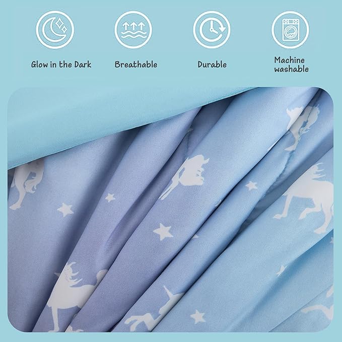 Twin Bedding Sets for Girls - 3 Pieces Glow in The Dark Unicorn Twin XL Comforter Sets for Girls 1 Comforter, 1 Decor Pillow, 1 Pillow Sham
