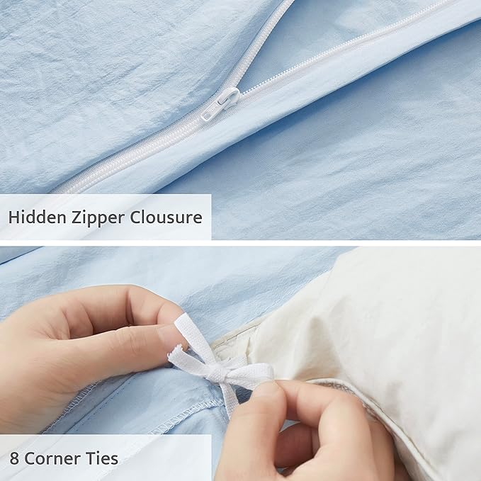 Oli Anderson Airy Blue Duvet Cover King Size - Pleated King Duvet Cover, 3PCS Soft and Breathable Textured Bedding Set with Zipper Closure(Airy Blue,104"x90")