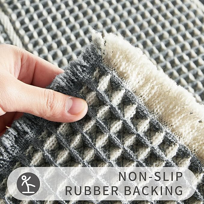Bath Mats,Upgraded Waffle Super Absorbent Bath Mat,Bathroom Rugs Non Slip Washable, Quick Dry Shower Mats, Ultra Soft Bath Mats for Bath Floor,Bluish Grey & Yellow,24"*36"