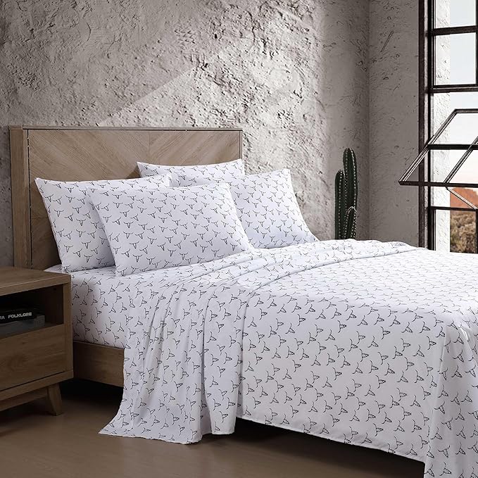 Wrangler - Twin XL Bed Sheets, Breathable & Wrinkle Resistant Bedding with Matching Pillowcase, Lightweight for Year-Round Use, Dorm Essentials (Steer Skulls Black)