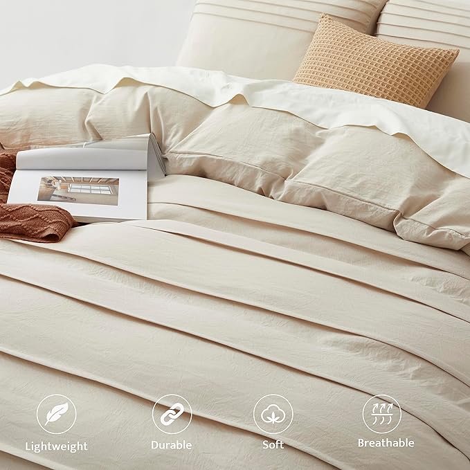 Oli Anderson Light Khaki Duvet Cover King Size - Pleated King Duvet Cover, 3PCS Soft and Breathable Textured Bedding Set with Zipper Closure(Light Khaki,104"x90")