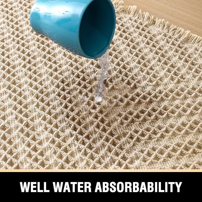 H.VERSAILTEX Waffle Bath Mat Super Absorbent Boho Bath Mat Non Slip Bath Rugs for Bathroom Floor Machine Washable Dry Fast Bathroom Rugs with Tassels, 17" x 24", Sand