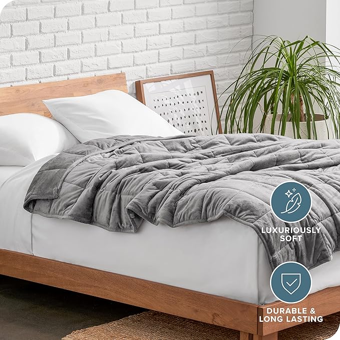 Bare Home Weighted Blanket King Size 30lb (80" x 87") for Adults - Minky Fleece - Premium Heavy Blanket Nontoxic Glass Beads (Light Grey, 80"x87")