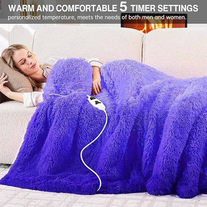 Heated Electric Blanket Throw,Warm Winter Birthday Gifts for Women Her Grandma-Faux Fur with Soft Sherpa,10 Heat Settings,5 Time Settings with Fast Heating, 50x60, Sunset Purple