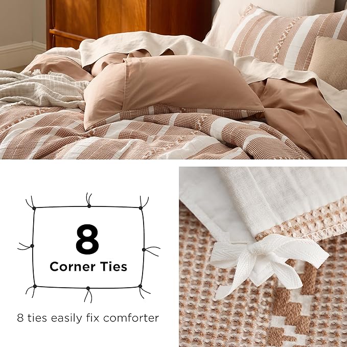 Bedsure Waffle Weave Duvet Cover Queen - 100% Cotton Boho Duvet Cover Set with 2 Pillowcases - Extra Soft Terracotta Textured Comforter Cover with Zipper Closure (Queen, 90"x90")