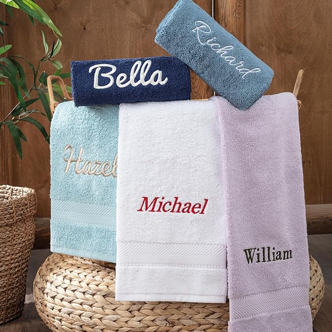 Personalized Towels - Customized Turkish Cotton Towel Set, Monogrammed Towels with Initials, Name & Embroidery, Idea (Green, 6 Piece Towel Set)