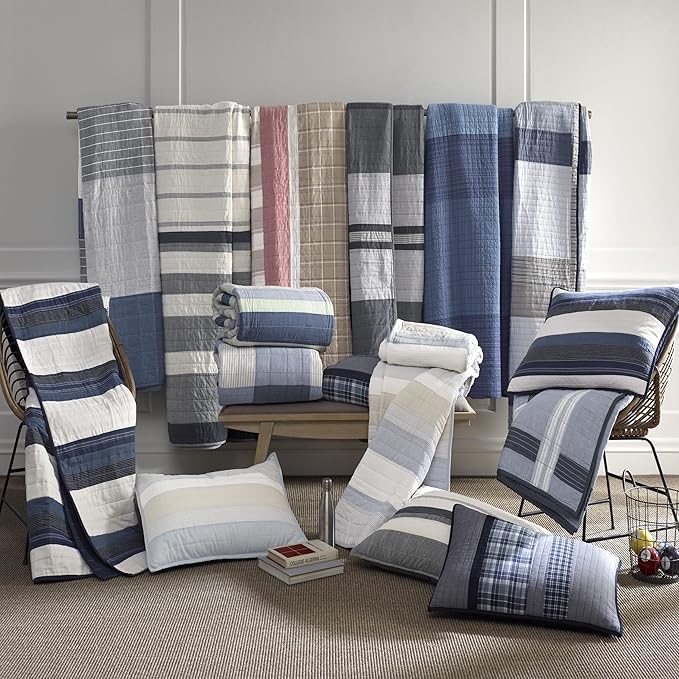 Nautica - Queen Quilt Set, Cotton Reversible Bedding with Matching Shams, Bedding Set for All Seasons (Tideway Tan/Grey, Queen)