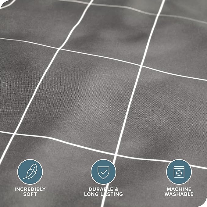 Bare Home Bedding Duvet Cover Queen Size - Premium 1800 Super Soft Collection - Lightweight, Duvet Cover - Soft Textured Bedding (Queen, Grid - Grey/White)