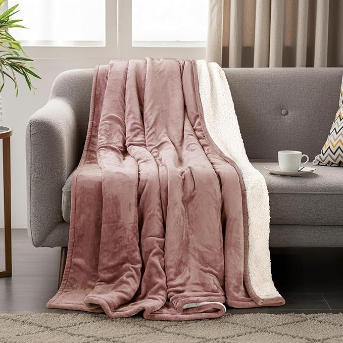 Utopia Bedding Sherpa Blanket California King Size (Rose Pink, 102x96 Inches) - Soft Lightweight Plush Fleece Reversible Blanket for Bed, Sofa, Couch, Camping and Travel