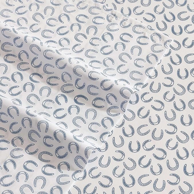 Wrangler - King Sheet Set, Super Soft & Cozy Bedding with Matching Sham(s), Casual Luxurious Bedding Set, Yellowstone Inspired, Oeko-Tex Certified (Horseshoe Blue, King)