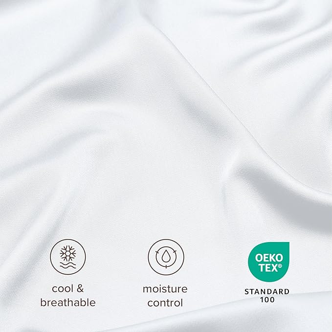 Bare Home 100% Rayon Made from Bamboo Luxury Split King Sheet Set - 5 Piece Bedding Set - Deep Pockets - Cooling Sheets - Breathable - Easy Fit - Soft Bedding Sheets & Pillowcases (Split King, White)